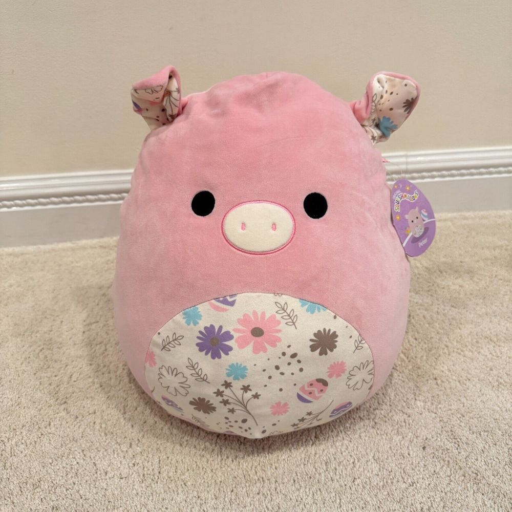 Squishmallows 14" Peter Pink Pig Floral Easter Belly Large Plush NWT